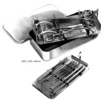 Tracheotomy Set, Complete in S.S. Case 200x100x40m with 2 perforated trays containing instruments